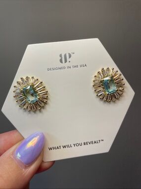 Bomb Party "Rustic Glam" ER66173 Aquamarine on Gold Plating $140 MSRP